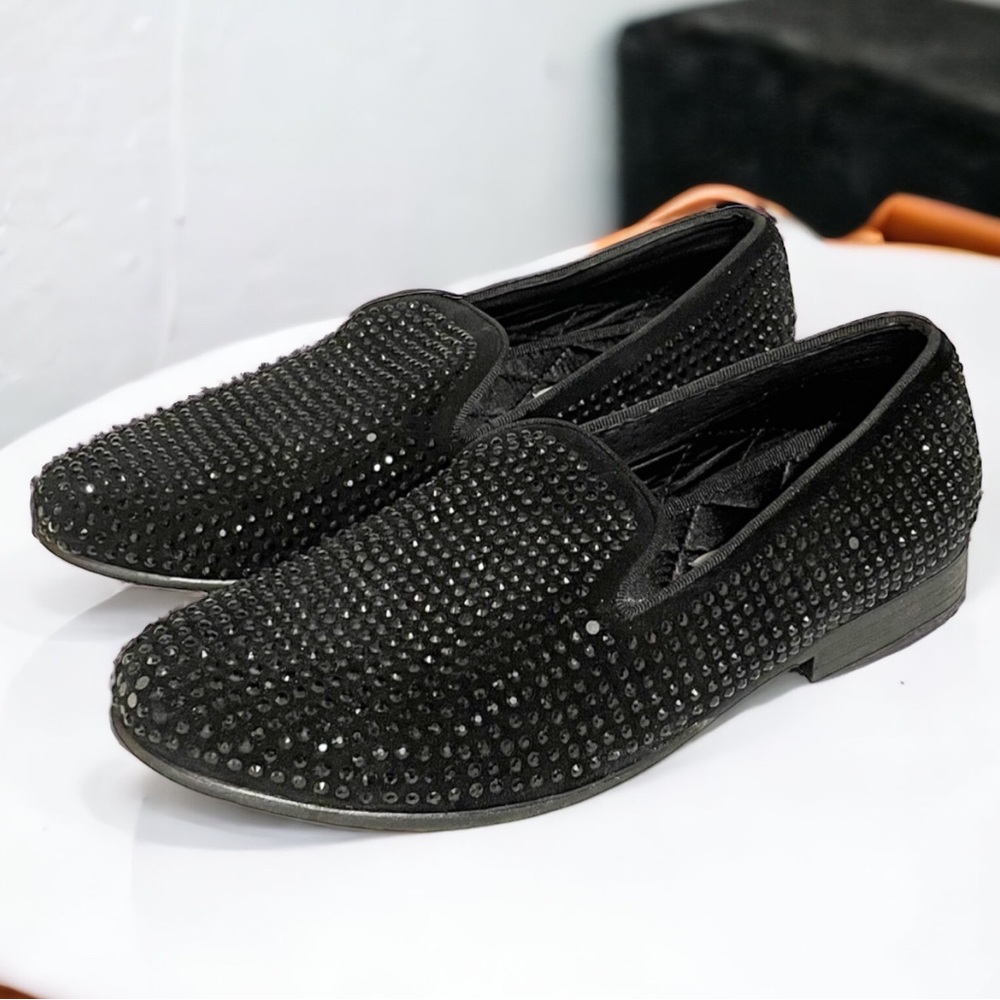 Steve Madden Mens 8.5‎ Studded Caviarr Black Slip On Loafers Prom Wedding